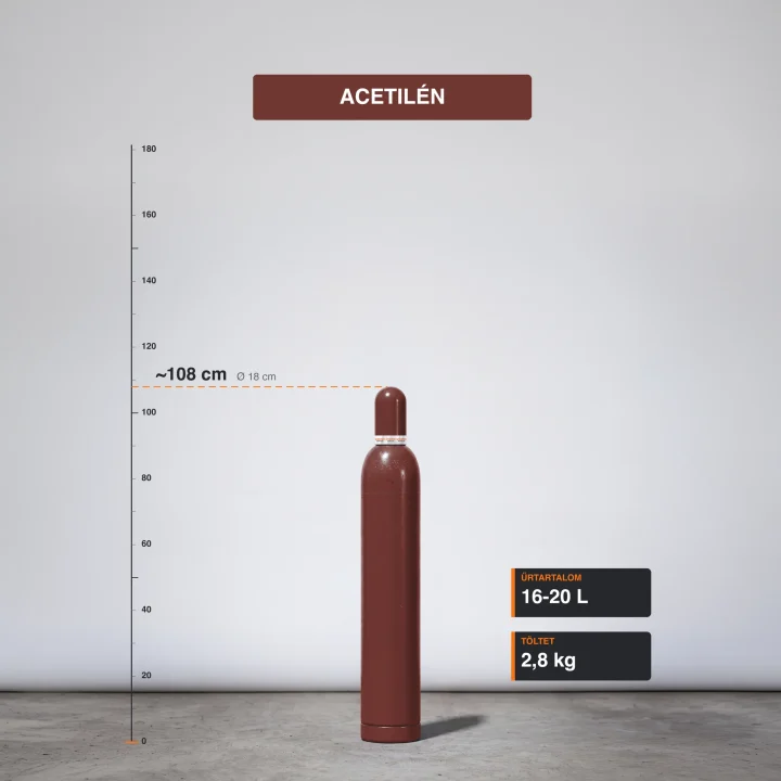 Acetilén gázpalack 2,8 kg méretarányos termékfotó
