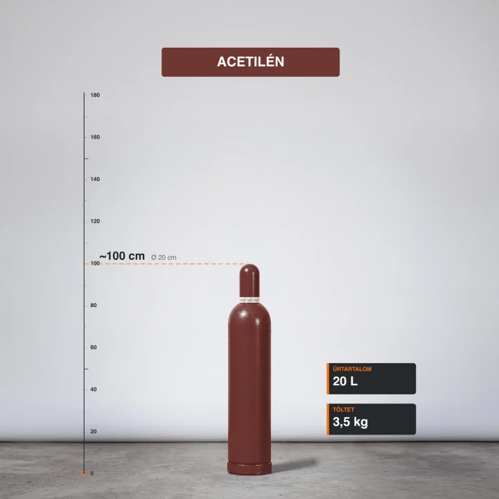 Acetilén gázpalack 3,5 kg méretarányos termékfotó