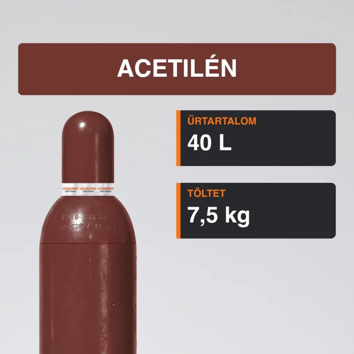 Acetilén gázpalack 7,5 kg közeli termékfotó