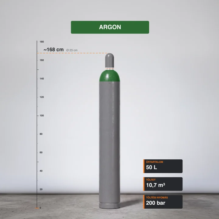 Argon gázpalack 10,7 m³ méretarányos termékfotó