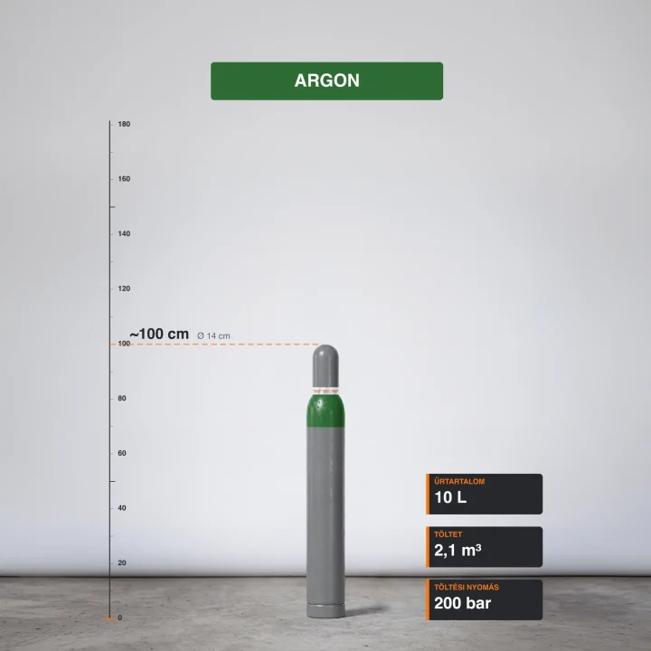 Argon gázpalack 2,1 m³ méretarányos termékfotó