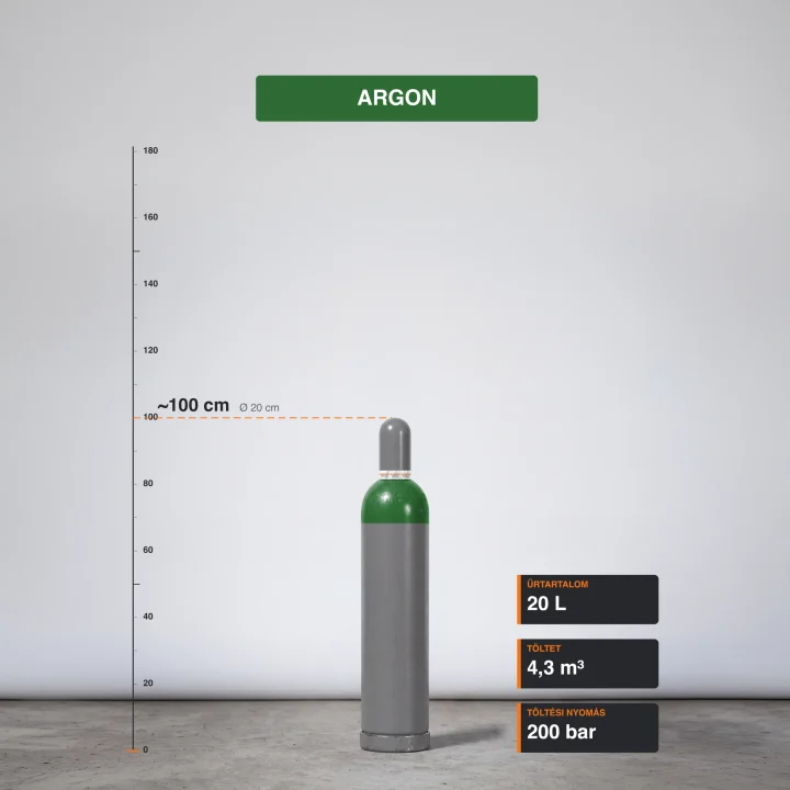 Argon gázpalack 4,3 m³ méretarányos termékfotó