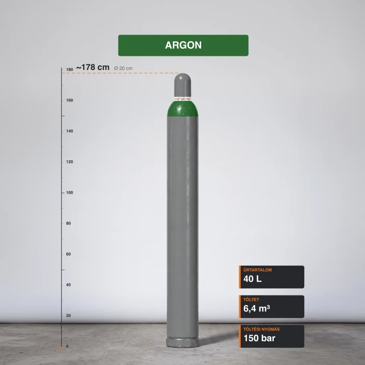 Argon gázpalack 6,4 m³ méretarányos termékfotó