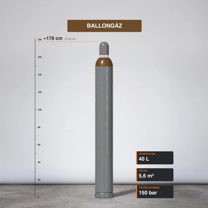 Ballongáz gázpalack 5,6 m³ méretarányos termékfotó