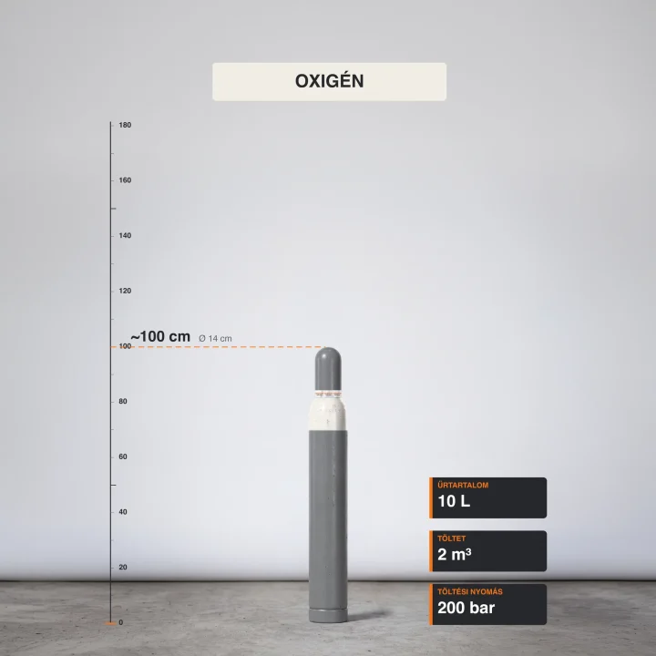 Oxigén gázpalack 2 m³ méretarányos termékfotó