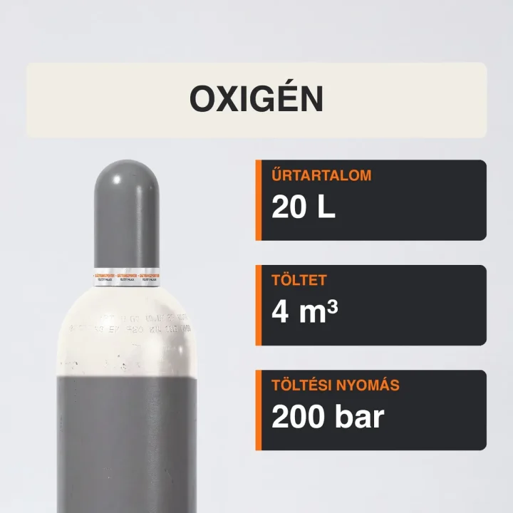 Oxigén gázpalack 4 m³ közeli termékfotó